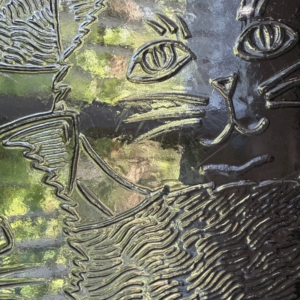 Vintage Pilgrim Glass Cat Party Platter Embossed Cat Lover 13 in Light Scratches